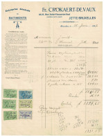 Facture 1927 Jette-Bruxelles Fr. Crokaert - Devaux Entreprise Générale De Batiments + TP Fiscaux - Petits Métiers