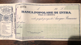 Omegna Banca Popolare Di Intra 1934 - Cheques & Traveler's Cheques