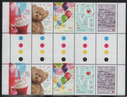 Australia 2012 MNH Sc 3612a 60c Cupcakes, Teddy Bear, Balloons, LOVE, Birds Gutter - Mint Stamps