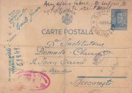 Romania, 1942, WWII Military Censored CENSOR ,POSTCARD STATIONERY, FROM GOVORA - VALCEA  TO BUCURESTI. - Cartas De La Segunda Guerra Mundial