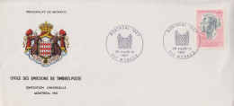 Monaco  Montreal Expo 67  Coat Of Arms Pink 2 Fr  FDC - Covers & Documents