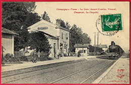 CPA 89 CHAMPIGNY-sur-YONNE - La Gare (dessert Courlon, Vinneuf, Chaumont, La Chapelle) (Intérieur Avec Train) - Champigny