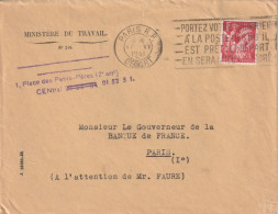 FRANCE Lettre 1941 PARIS RP Flamme Enveloppe MINISTERE DU TRAVAIL - 1939-44 Iris