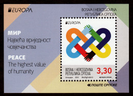 Bosnia Serbia 2023 Europa CEPT PEACE The Highest Value Of Humanity Joint Issue, Block Souvenir Sheet MNH - 2023