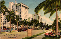 Florida Miami Biscayne Boulevard Looking North From Flagler Street 1958 Curteich - Miami