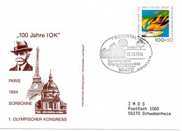 56074 - Bund - 1994 - 100Pfg 100 Jahre IOC EF A Bf SoStpl ROEDENTAL - 1. OLYMP. KONGRESS 1894 -> Schwabenheim - Andere & Zonder Classificatie