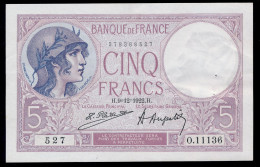 5 Francs 9=12=1922  SUP+ SPL / XF+ AUNC  Fay 03-06 - 5 F 1917-1940 ''Violet''