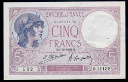 5 Francs 9=12=1922  SUP+ SPL / XF+ AUNC  Fay 03-06 - 5 F 1917-1940 ''Violet''