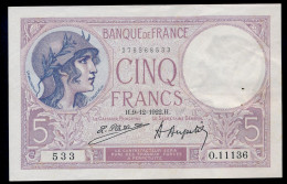 5 Francs 9=12=1922  SUP+ SPL  Fay 03-06 - 5 F 1917-1940 ''Violet''