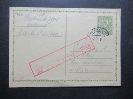 DR Böhmen Und Mähren 1940 Weiterverwendung Von CSSR Ganzsache Stempel Morkovice U. Roter Stp. Predepsano Dne - Briefe U. Dokumente