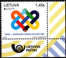 LITHUANIA 2023-07 EUROPA: Peace. Post Logo CORNER, MNH - 2023