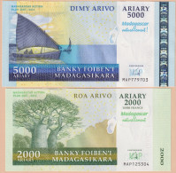 Madagascar 2000+5000 Ariary 2007-2008 P#93-94 UNC Commemoratives Madagascar Action Plan - Madagascar