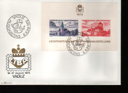 Fdc Liechtenstein 1972 Philatélie & Monnaies >  Expositions Philatéliques Bloc LIBA Bendern & Château Vaduz - Esposizioni Filateliche