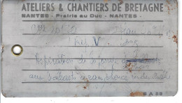 44 - NANTES - Etiquette Métallique Ateliers Et Chantiers De Bretagne - Tecnica & Strumenti Nautici