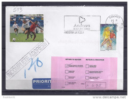 ANDORRE TP N°503 SUR LETTRE DU 9.6.98 POUR L'ANGLETERRE - Storia Postale