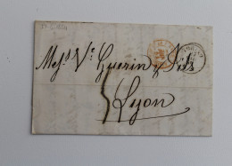 1850 Lettera INTERNAZIONALE TORINO-LYON/Francia+timbro ROSSO TRANSITO+TASSA 5 C.-B995 - 1. ...-1850 Prefilatelia