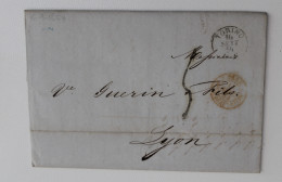 1854 Lettera INTERNAZIONALE TORINO-LYON/Francia+timbro ROSSO TRANSITO+TASSA 5 C.-B996 - 1. ...-1850 Prefilatelia