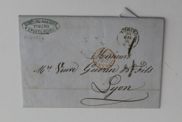 1854 Lettera INTERNAZIONALE TORINO-LYON/Francia+timbro ROSSO TRANSITO+TASSA 5 C.-B997 - 1. ...-1850 Prefilatelia