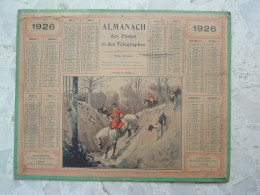 CALENDRIER 1926 POSTES & TELEGRAPHES Cartonné, Chasse à Courre, éphéméride Chasseur Cheval PTT Facteur Etrennes - Groot Formaat: 1921-40