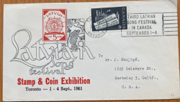 CANADA,LATVIA 1961, ILLUSTRATE COVER, LATVIAN SONG FESTIVAL,STAMP & COIN EXHIBITION, PRESS STAMP, MACHINE SLOGAN,TORONTO - Covers & Documents