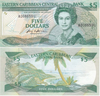 Eastern Caribbean States - 5 Dollars 1985 - 1988 UNC Letter A Pick 18a Lemberg-Zp - East Carribeans