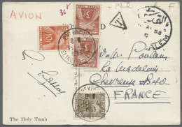 Palestine: 1953, Ppc From JERUSALEM (Jordan) Taxed Upon Arrival With 4 French Po - Palestina