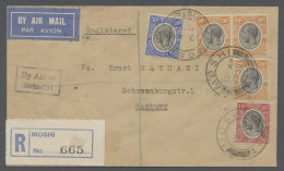 Tanganjika: 1934, Registered Air Mail Cover From Moshi To Hamburg, Franked 5 Val - Tanganyika (...-1932)