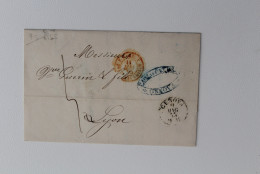 1855 Lettera INTERNAZIONALE  GENOVA-LIONE/Francia+TASSA C.5+timbro ROSSO Transito-C7 - 1. ...-1850 Prefilatelia