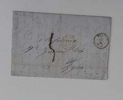 1854 Lettera INTERNAZIONALE  TORINO-LIONE/Francia+TASSA C.5+timbro ROSSO Transito-C9 - 1. ...-1850 Prefilatelia