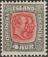 ICELAND 1907 Kings Christian IX And Frederik VIII - 4a. - Red And Grey MH - Unused Stamps