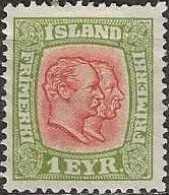 ICELAND 1907 Kings Christian IX And Frederik VIII - 1e. - Red And Green MNG - Ongebruikt