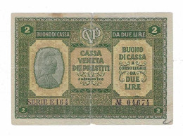 OCCUPAZIONE AUSTRIACA BUONO DI CASSA VENETA DEI PRESTITI 2 LIRE 1918 B - Sonstige & Ohne Zuordnung