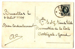 BELGIQUE - COB 193 SIMPLE CERCLE RELAIS A ETOILES OGY SUR CARTE POSTALE, 1924 - Sterstempels