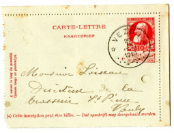 BELGIQUE - SIMPLE CERCLE RELAIS A ETOILES VEZON SUR ENTIER CARTE LETTRE 10C GROSSE BARBE, 1910 - Postmarks With Stars