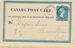50095. Entero Postal CHATHAM (Ontario) Canada 1881. 1 Ctvo Reina Victoria - 1860-1899 Règne De Victoria