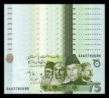 Pakistán Taco 100 Banknotes 75 Rupees Commemorative 2022 Pick New Sign 2 Sc Unc - Pakistan