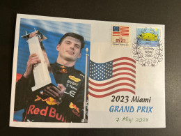 (4 Q 47) Formula One - 2023 Miami Grand Prix - Winner Max Verstappen (6 May 2023) With OZ + USA Flag Stamp - Otros & Sin Clasificación