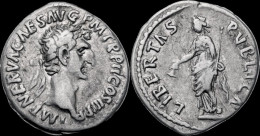 Nerva AR Denarius Libertas Standing Left - The Flavians (69 AD To 96 AD)