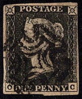 GBR SC #1 U (O,C) P3 1840 Q Victoria 4 Margins W/black MC Cancel CV $500.00 - Usados