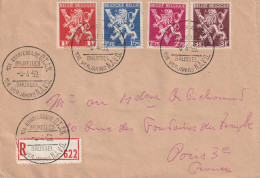 BELGIQUE Lettre Recommandée 1953 10ème Ann. De L' OTAN Bruxelles Pour Paris Vignettes Foire De Printemps CHARLEROI - Storia Postale