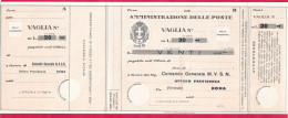 MODULO VAGLIA POSTALE C.10 (CAT. INT. 45/B) PRECOMPILATO M.V.S.N. LIRE 20 - NON VIAGGIATO - Strafport Voor Mandaten