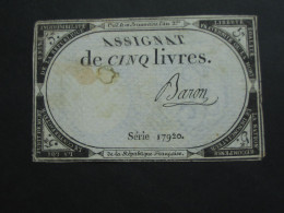 Domaines Nationaux - Assignat De Cinq Livres  **** EN ACHAT IMMEDIAT **** - Assignats