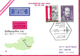 AUSTRIA - FIRST FLIGHT AUA WITH HS 748 FROM LINZ TO GRAZ *9.5.66* ON COVER - First Flight Covers