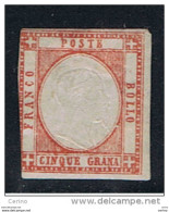 PROVINCE  NAPOLETANE:  1861  EFFIGIE  IN  RILIEVO  -  5  Gr.  ROSSO  CARMINIO  S.G. -  SASS. 21 - Naples