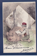 CPA Cochon Pig Circulé Enfants Litho - Schweine