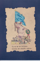 Petite Carte Ancienne Cochon Pig Ajouti Relief Position Humaine Quilles - Schweine