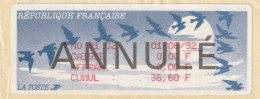 Vignette Oiseaux De Jubert - NO 01 02 01/06/92 Cumul 36,60 F - ANNULE - 1990 « Oiseaux De Jubert »