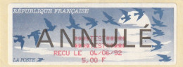 Vignette Oiseaux De Jubert - TEST Reçu Le 04/06/92 5,00 F - ANNULE - 1990 Type « Oiseaux De Jubert »