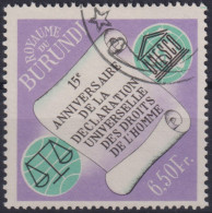 1963 Burundi, Mi:BI 77A, Sn:BI 65, Yt:BI 72,Schriftrolle, Waage Und UNESCO, Allgemeine Erklärung Der Menschenrechte - Used Stamps