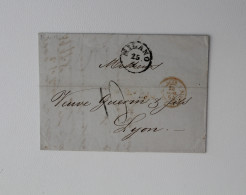 1854 Lettera INTERNAZIONALE MILANO-LIONE/Francia+TASSA 10 Carantani+timbro ROSSO TRANSITO-C11 - 1. ...-1850 Prefilatelia